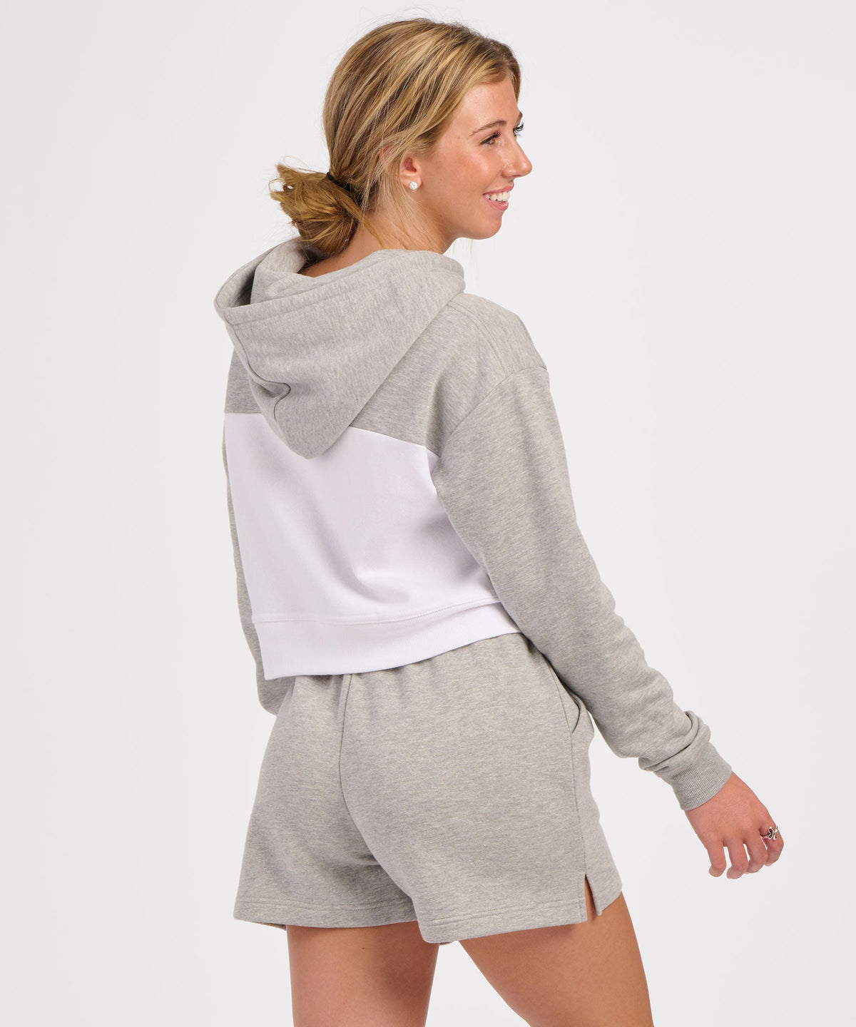 Women's Fleece Cropped Hoodie – Cropped Pullover Fleece Hooded Sweatshirt in Oxford Hthr-Whi
