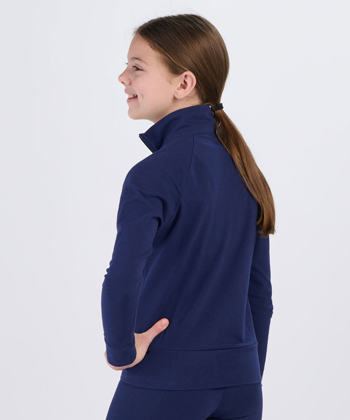 Girls' Practice Jacket – Stretch Athletic Full Zip Jacket in Navy