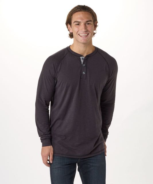 BM3101 Men's Long Sleeve Henley - Black - Front | Black