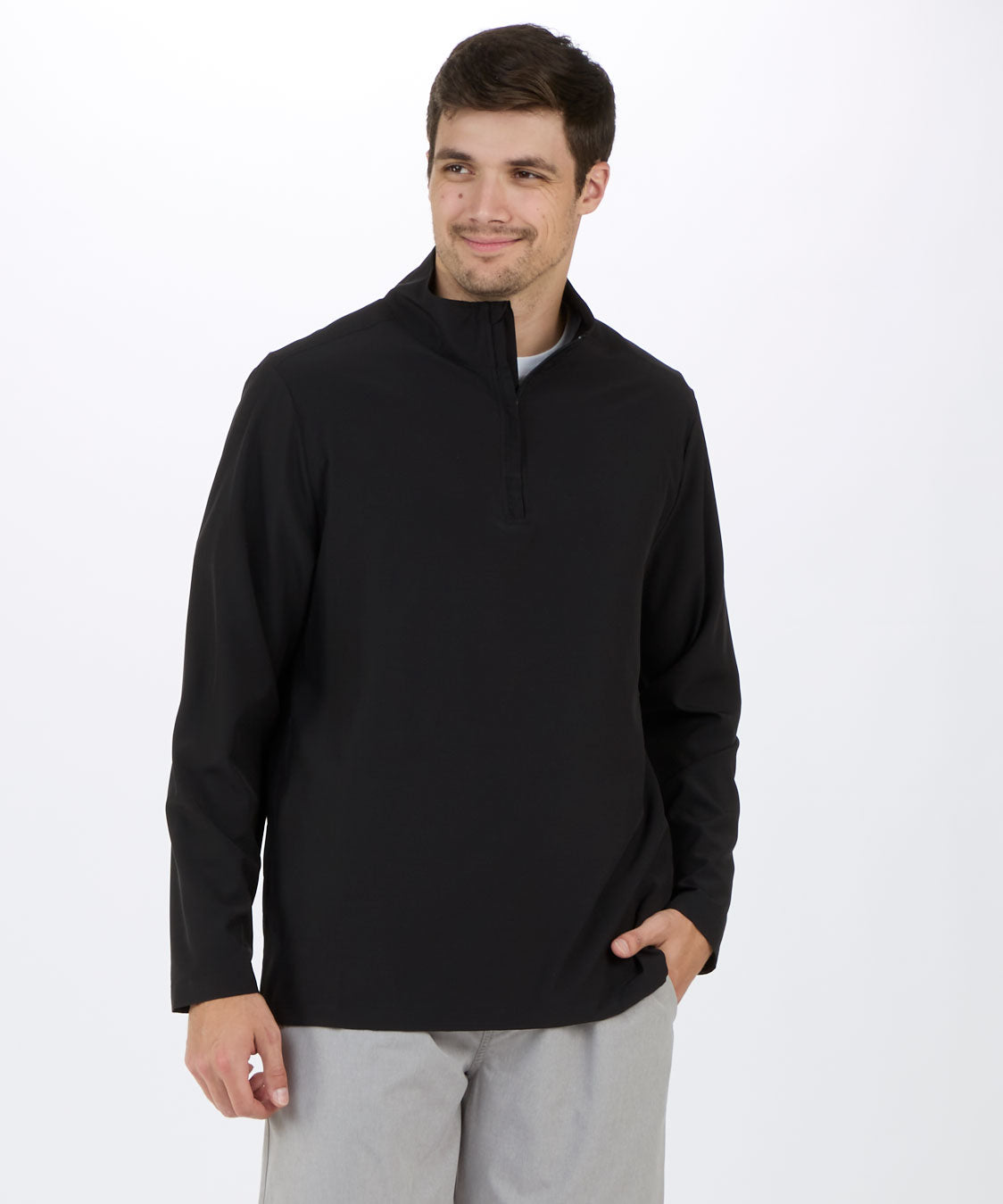 Men's Stretch Woven Quarter Zip – Lightweight Stretch 1/4 Zip Pullover in Black