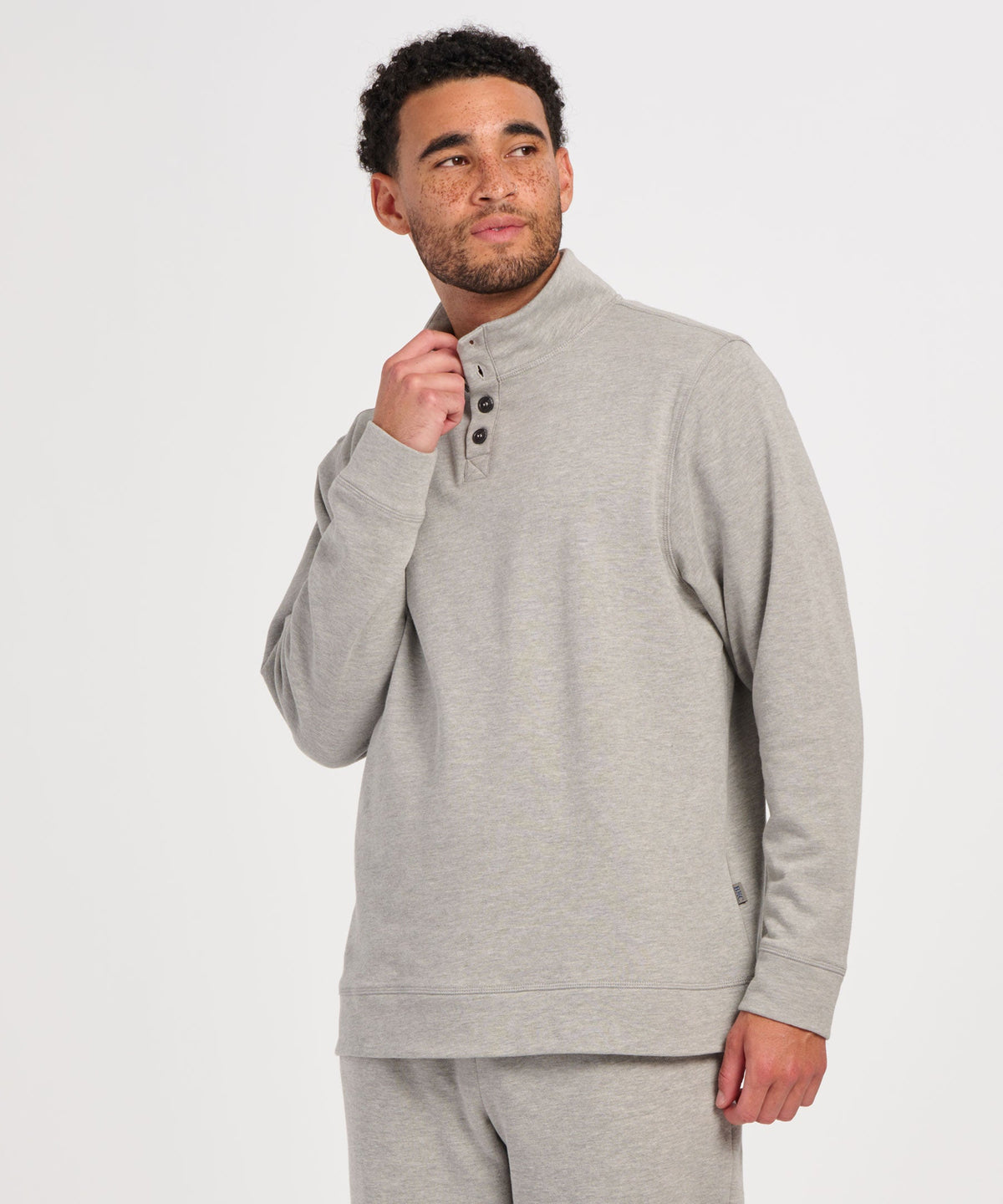 Men's French Terry Button Pullover – French Terry Henley Button Sweatshirt in Oxford Heather