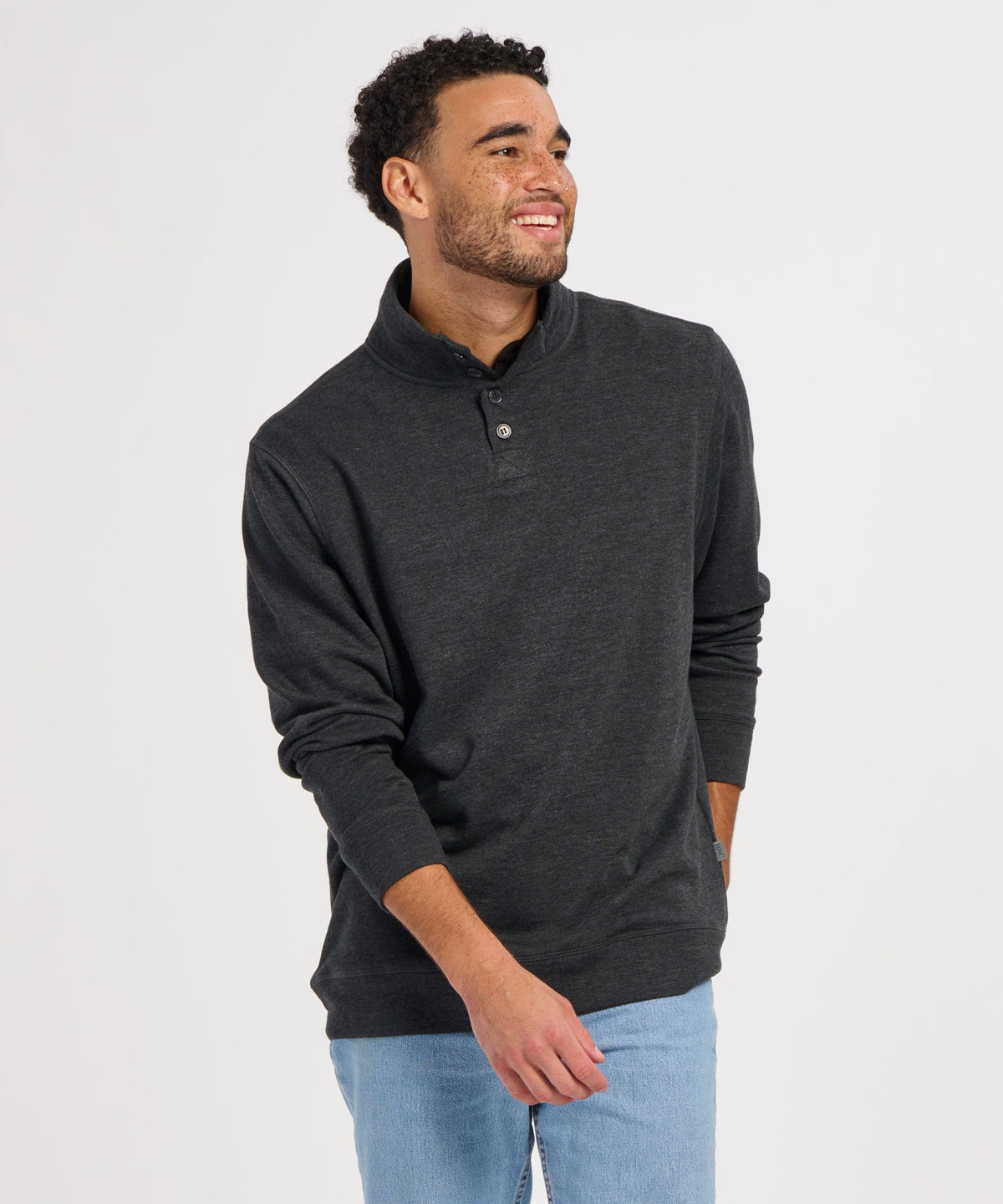 Men's French Terry Button Pullover – French Terry Henley Button Sweatshirt in Charcoal Hthr