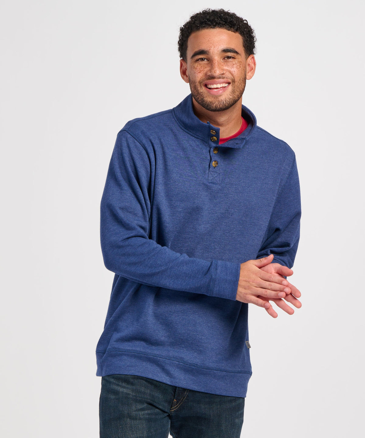 Men's French Terry Button Pullover – French Terry Henley Button Sweatshirt in Navy Heather