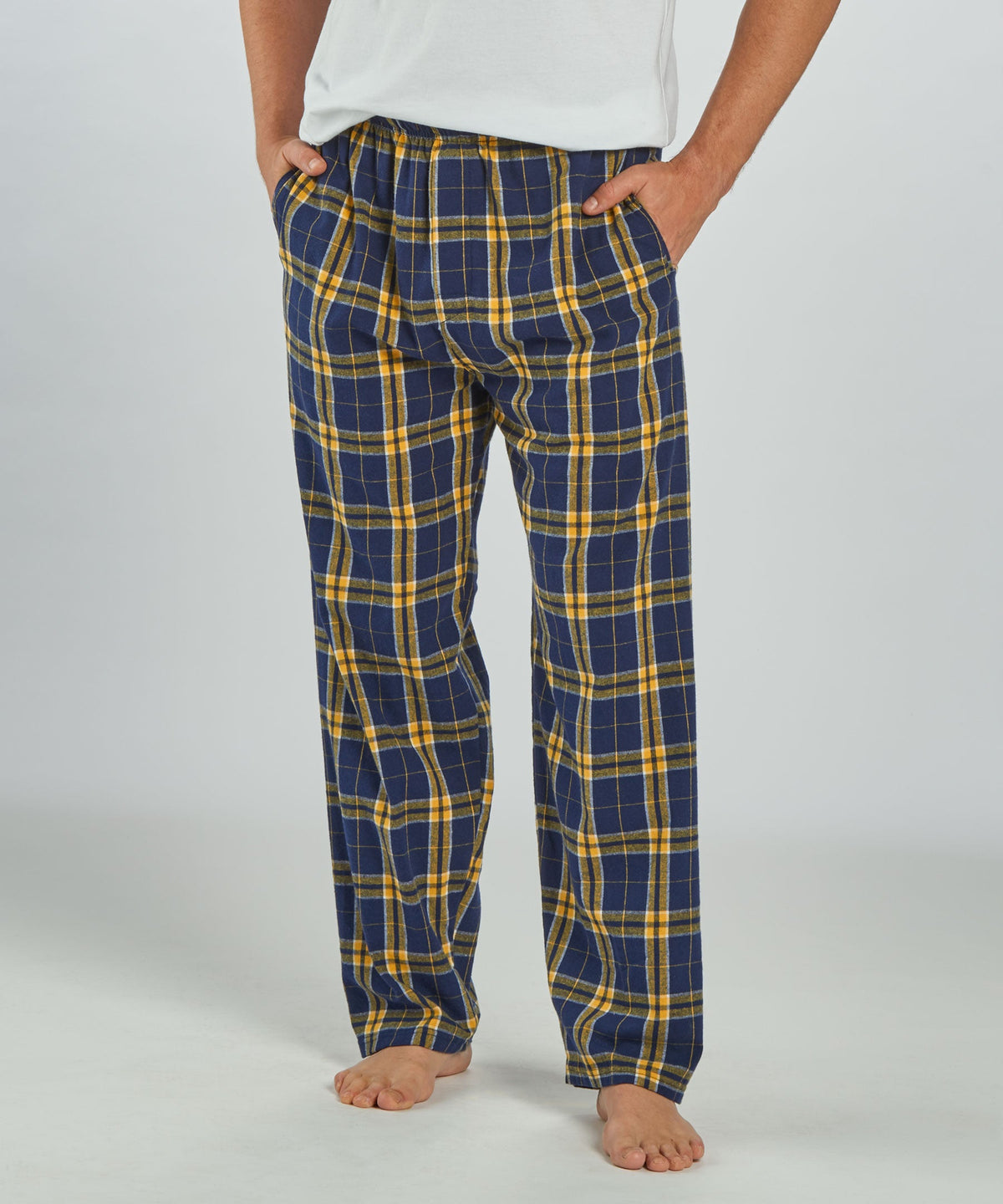 Boxercraft BM6624 Men's Harley Flannel Pants - Navy/Gold Plaid - Front | Navy/Gold Plaid