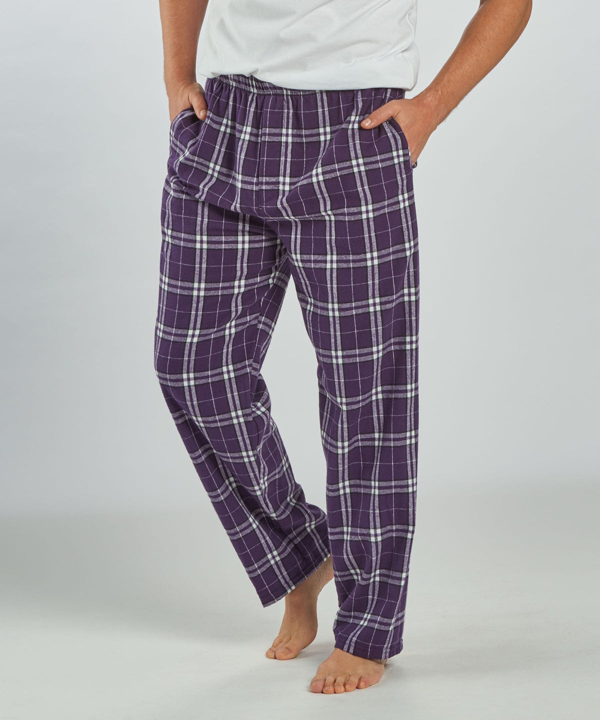 Boxercraft BM6624 Men's Harley Flannel Pants - Purple/White Plaid - Front | Purple/White Plaid