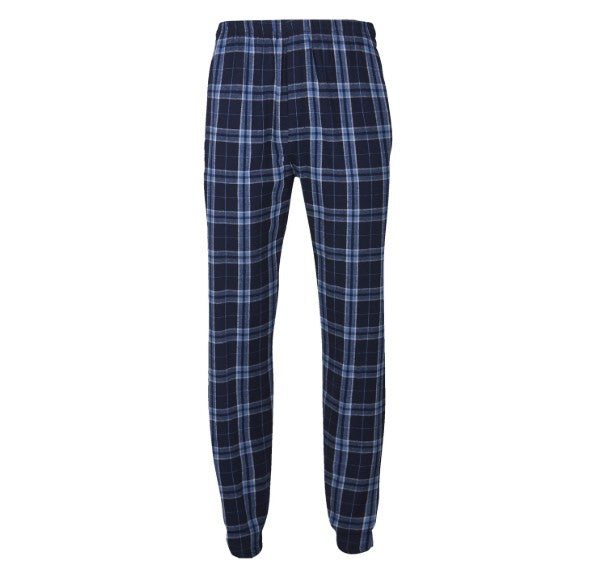 Boxercraft BM6625 Men's Flannel Jogger Pants - Navy/Columbia Plaid - Ghost Front | Navy/Columbia Plaid
