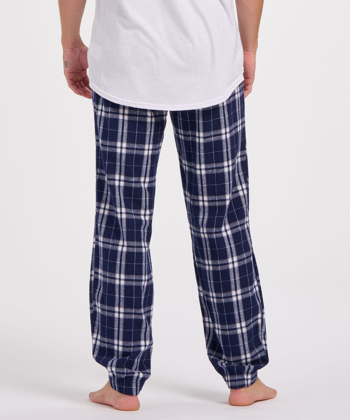 Boxercraft BM6625 Men's Flannel Jogger Pants - Navy/Silver Plaid - Model Back | Navy/Silver Plaid