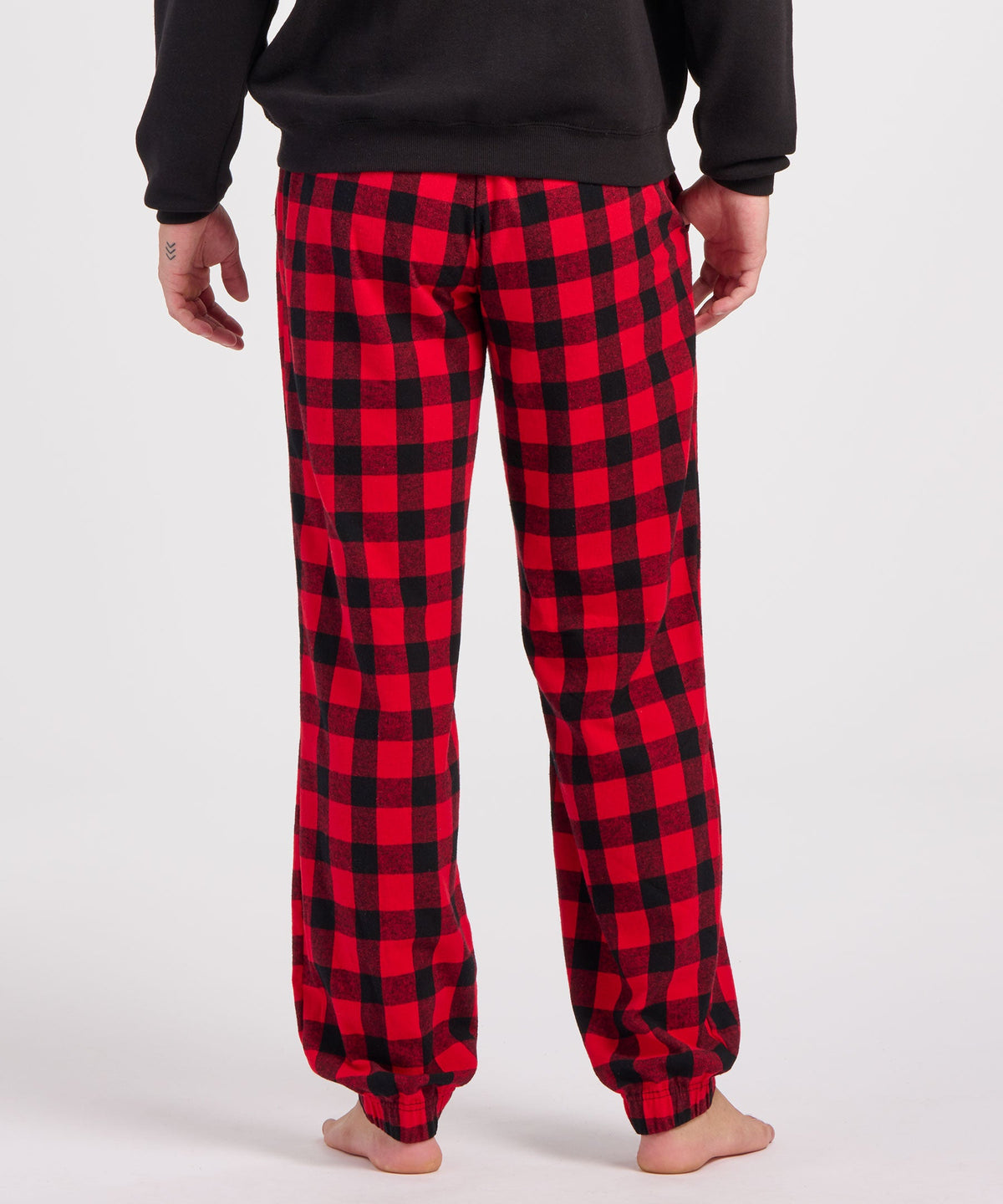 Boxercraft BM6625 Men's Flannel Jogger Pants - Red/Black Buffalo Plaid - Model Back | Red/Black Buffalo Plaid