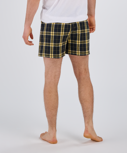 Boxercraft BM6701 Men's Flannel Boxer Shorts - Black/Gold Plaid - Back | Black/Gold Plaid