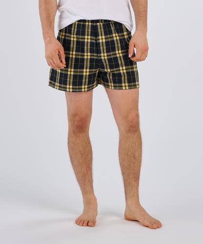 Boxercraft BM6701 Men's Flannel Boxer Shorts - Black/Gold Plaid - Front | Black/Gold Plaid