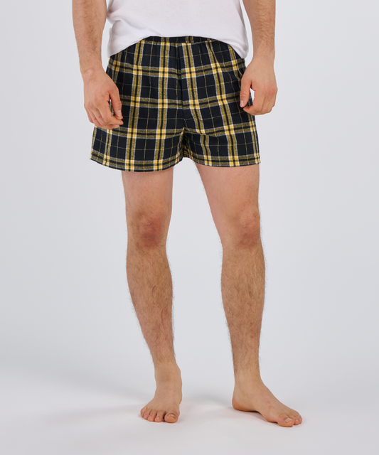 Boxercraft BM6701 Men's Flannel Boxer Shorts - Black/Gold Plaid - Front | Black/Gold Plaid
