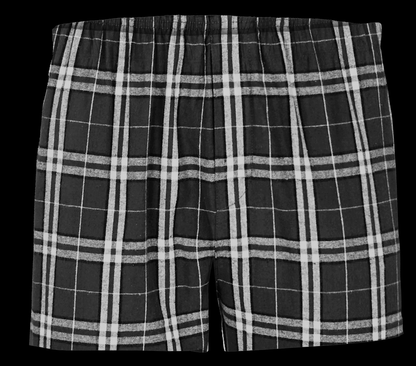 Boxercraft BM6701 Men's Flannel Boxer Shorts - Black/White Plaid - Ghost Front | Black/White Plaid