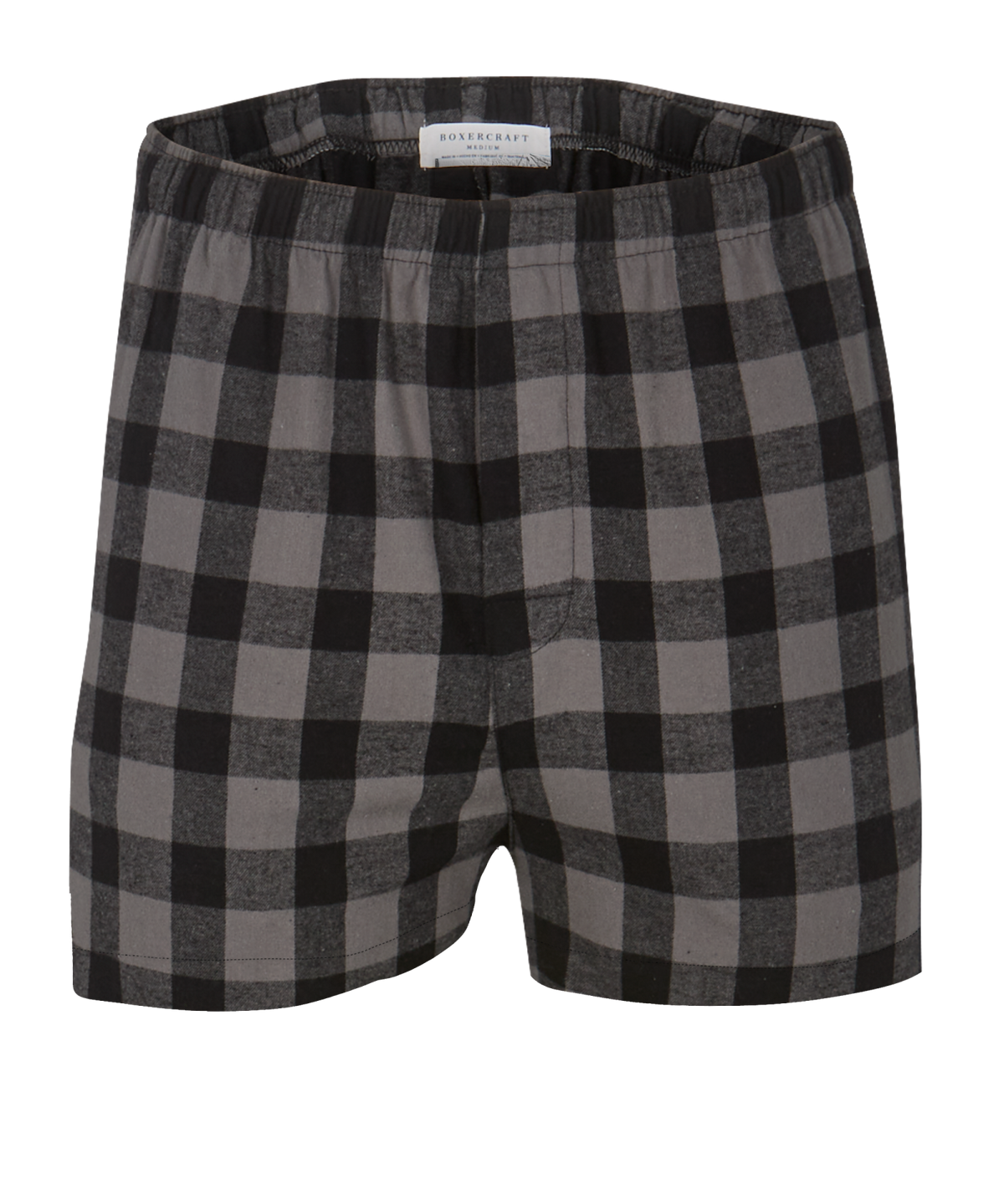 Boxercraft BM6701 Men's Flannel Boxer Shorts - Charcoal/Black Buffalo Plaid - Ghost Front | Charcoal/Black Buffalo Plaid