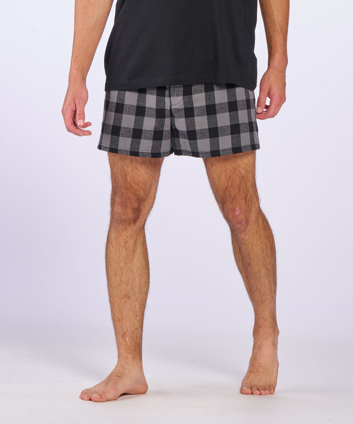 Boxercraft BM6701 Men's Flannel Boxer Shorts - Charcoal/Black Buffalo Plaid - Front | Charcoal/Black Buffalo Plaid