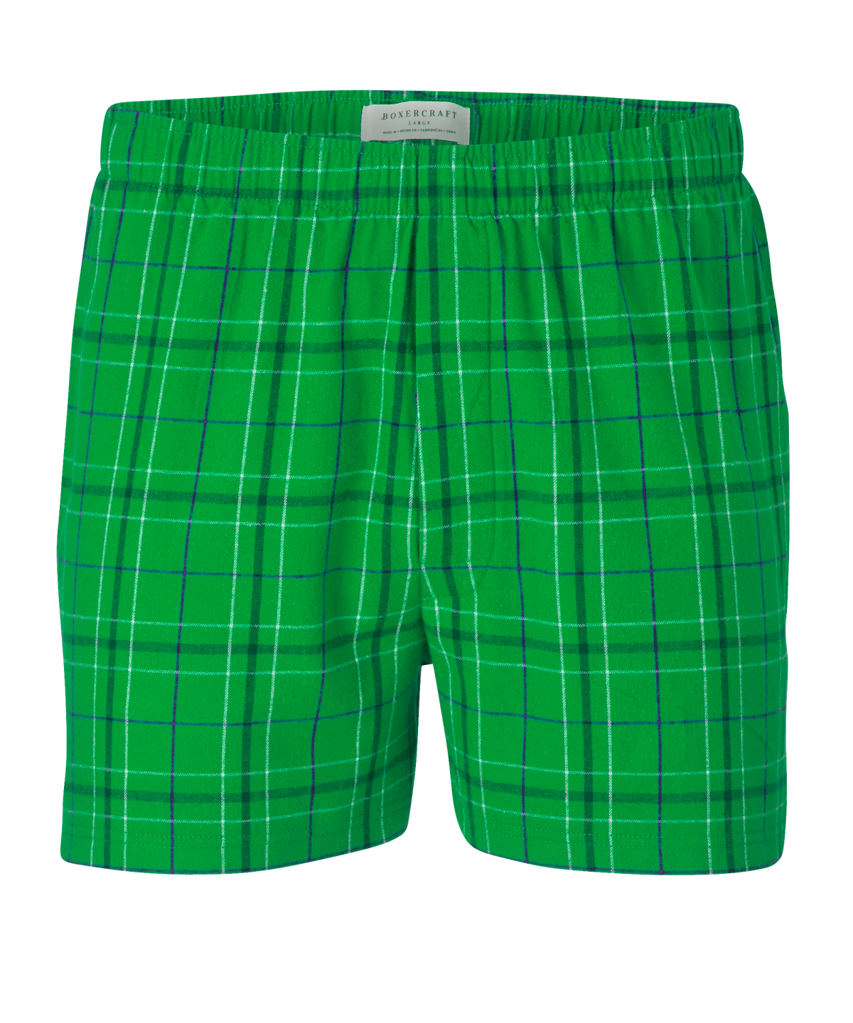 Boxercraft BM6701 Men's Flannel Boxer Shorts - Kelly Field Day Plaid - Ghost Front | Kelly Field Day Plaid