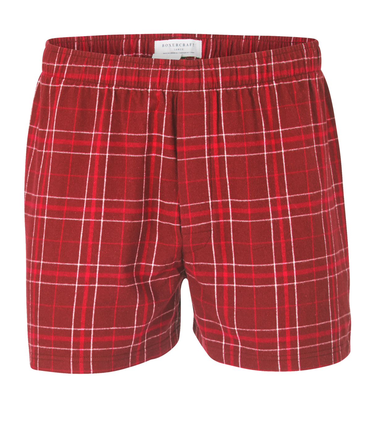 Boxercraft BM6701 Men's Flannel Boxer Shorts - Crimson Field Day Plaid - Ghost Front | Crimson Field Day Plaid