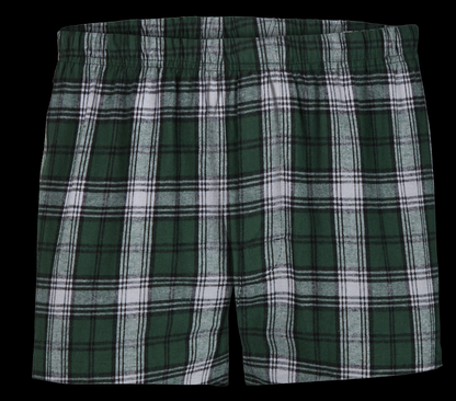 Boxercraft BM6701 Men's Flannel Boxer Shorts - Green/White Plaid - Ghost Front | Green/White Plaid