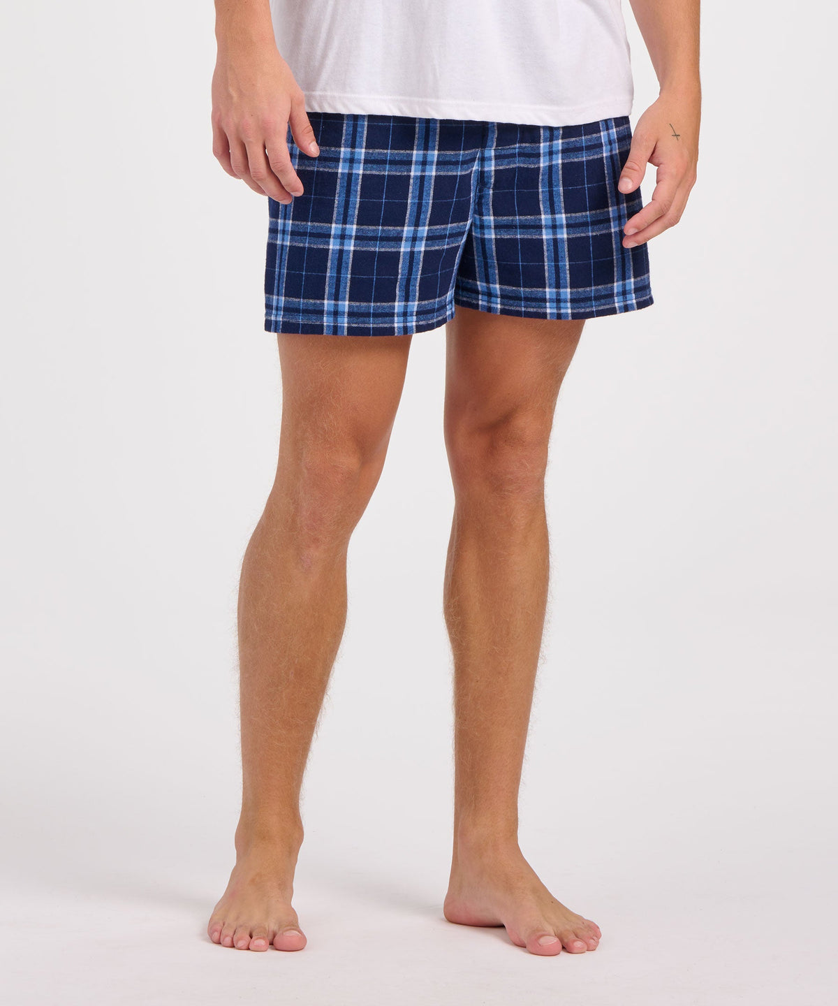 Boxercraft BM6701 Men's Flannel Boxer Shorts - Navy/Columbia Plaid - Front | Navy/Columbia Plaid