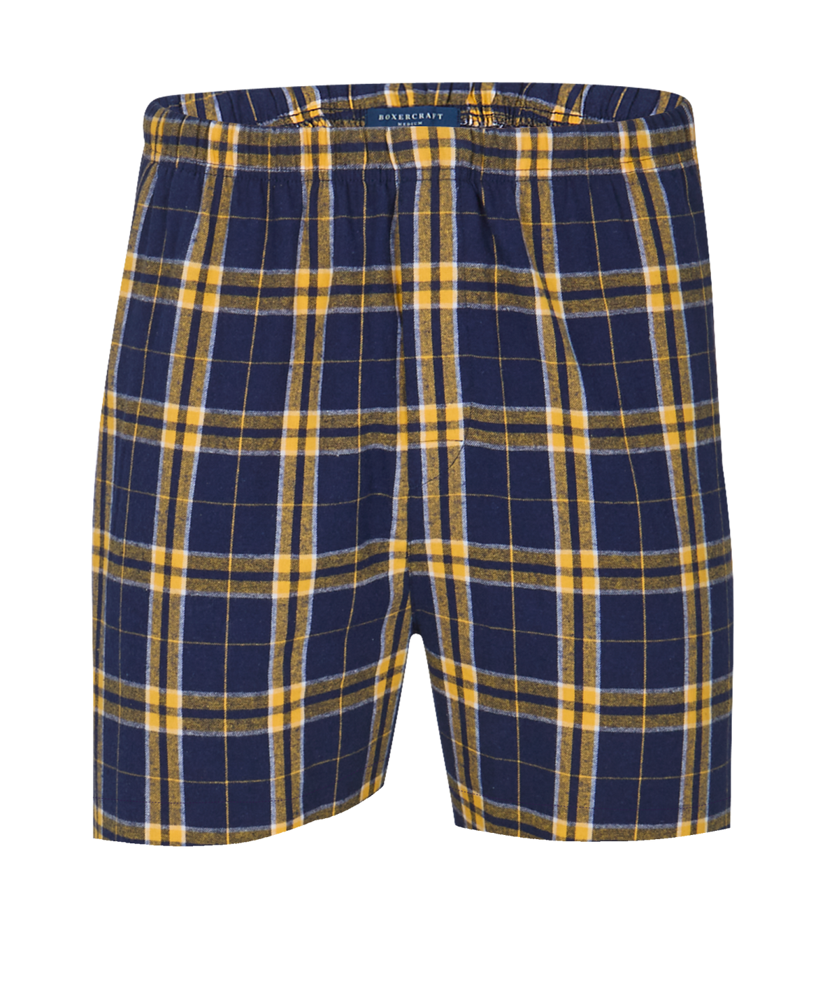 Boxercraft BM6701 Men's Flannel Boxer Shorts - Navy/Gold Plaid - Ghost Front | Navy/Gold Plaid