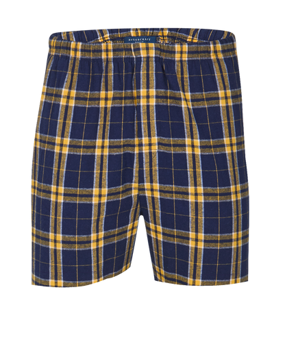 Boxercraft BM6701 Men's Flannel Boxer Shorts - Navy/Gold Plaid - Ghost Front | Navy/Gold Plaid