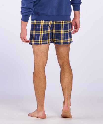 Boxercraft BM6701 Men's Flannel Boxer Shorts - Navy/Gold Plaid - Back | Navy/Gold Plaid