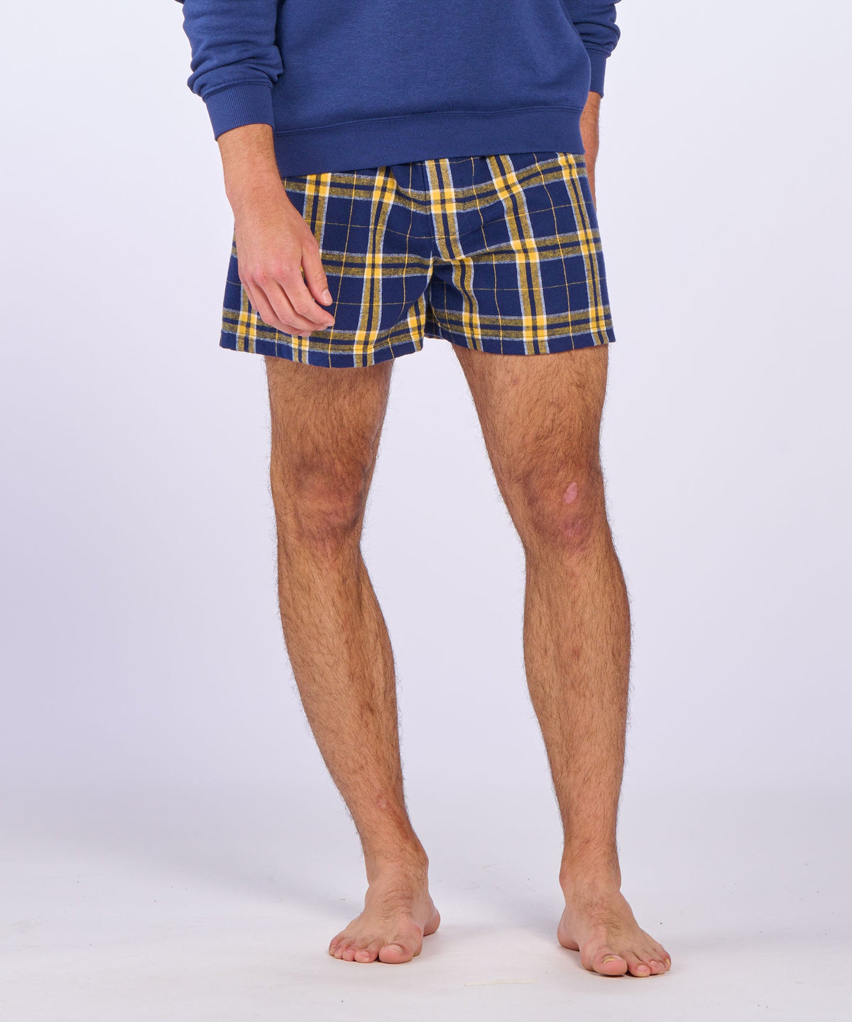 Boxercraft BM6701 Men's Flannel Boxer Shorts - Navy/Gold Plaid - Front | Navy/Gold Plaid