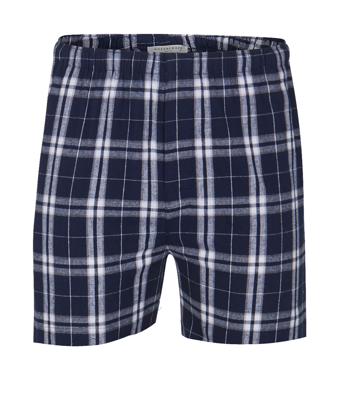Boxercraft BM6701 Men's Flannel Boxer Shorts - Navy/Silver Plaid - Ghost Front | Navy/Silver Plaid