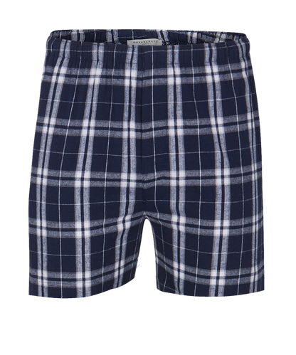 Boxercraft BM6701 Men's Flannel Boxer Shorts - Navy/Silver Plaid - Ghost Front | Navy/Silver Plaid