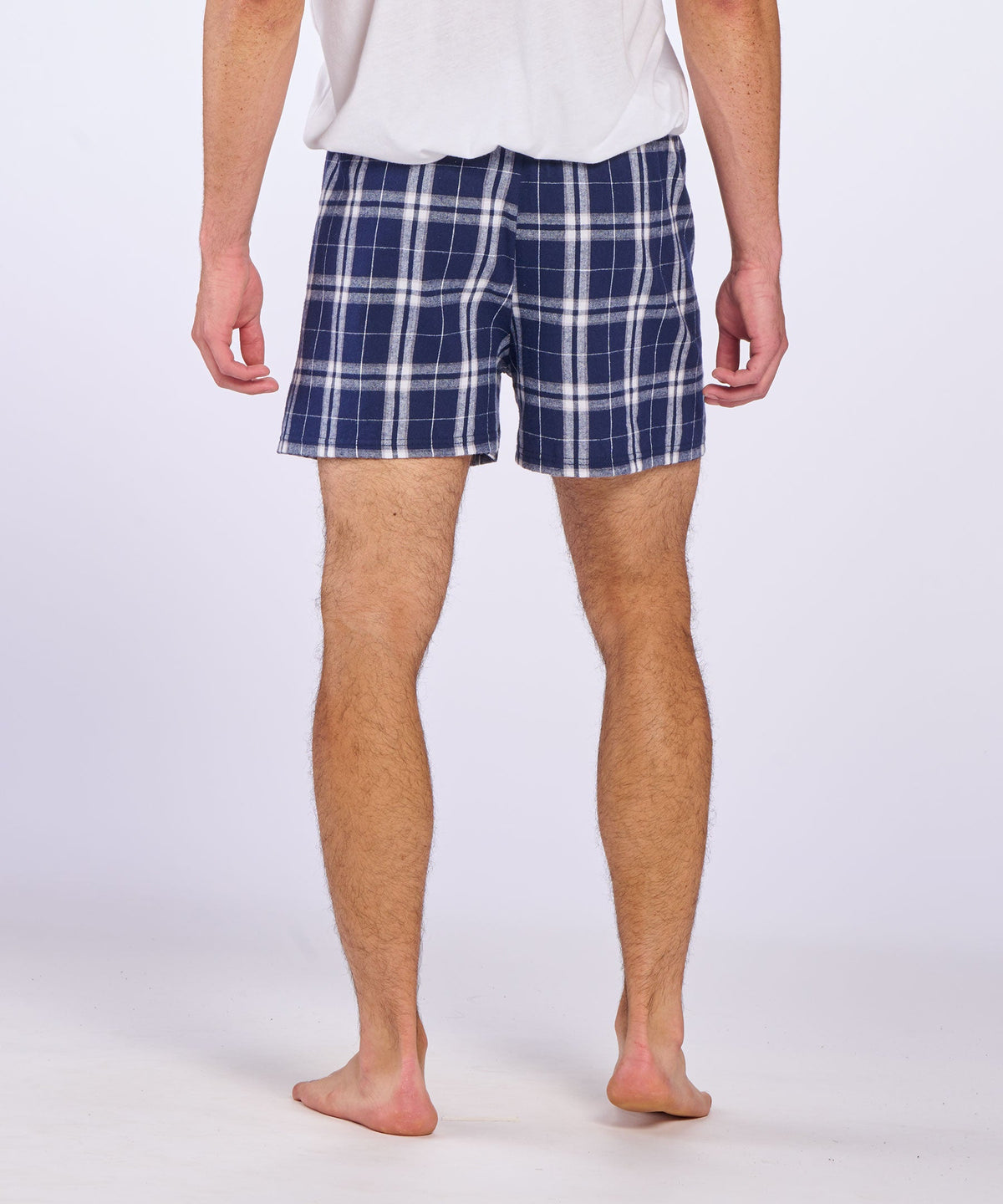 Boxercraft BM6701 Men's Flannel Boxer Shorts - Navy/Silver Plaid - Back | Navy/Silver Plaid