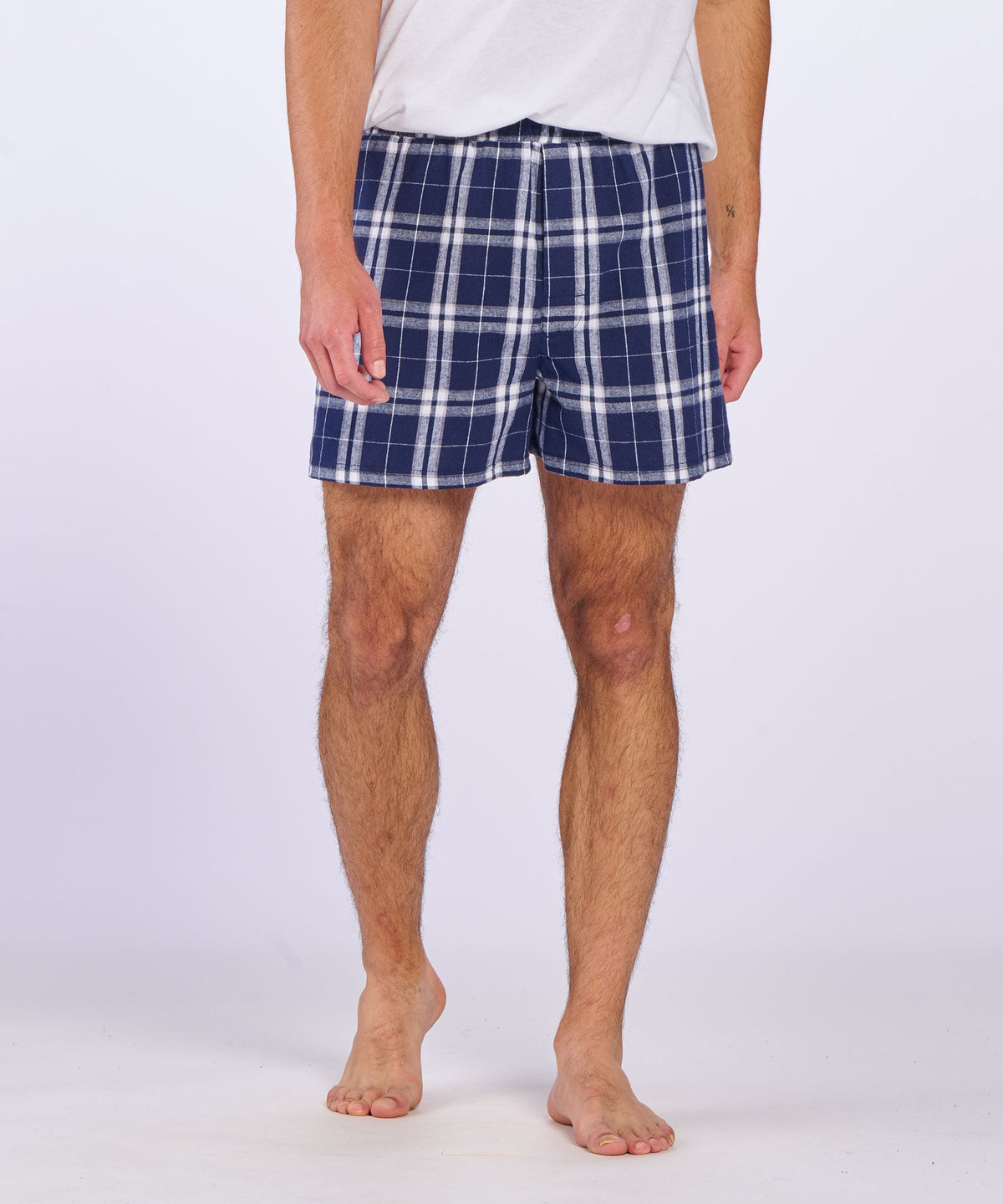 Boxercraft BM6701 Men's Flannel Boxer Shorts - Navy/Silver Plaid - Front | Navy/Silver Plaid