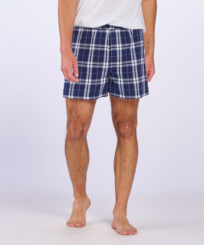 Boxercraft BM6701 Men's Flannel Boxer Shorts - Navy/Silver Plaid - Front | Navy/Silver Plaid