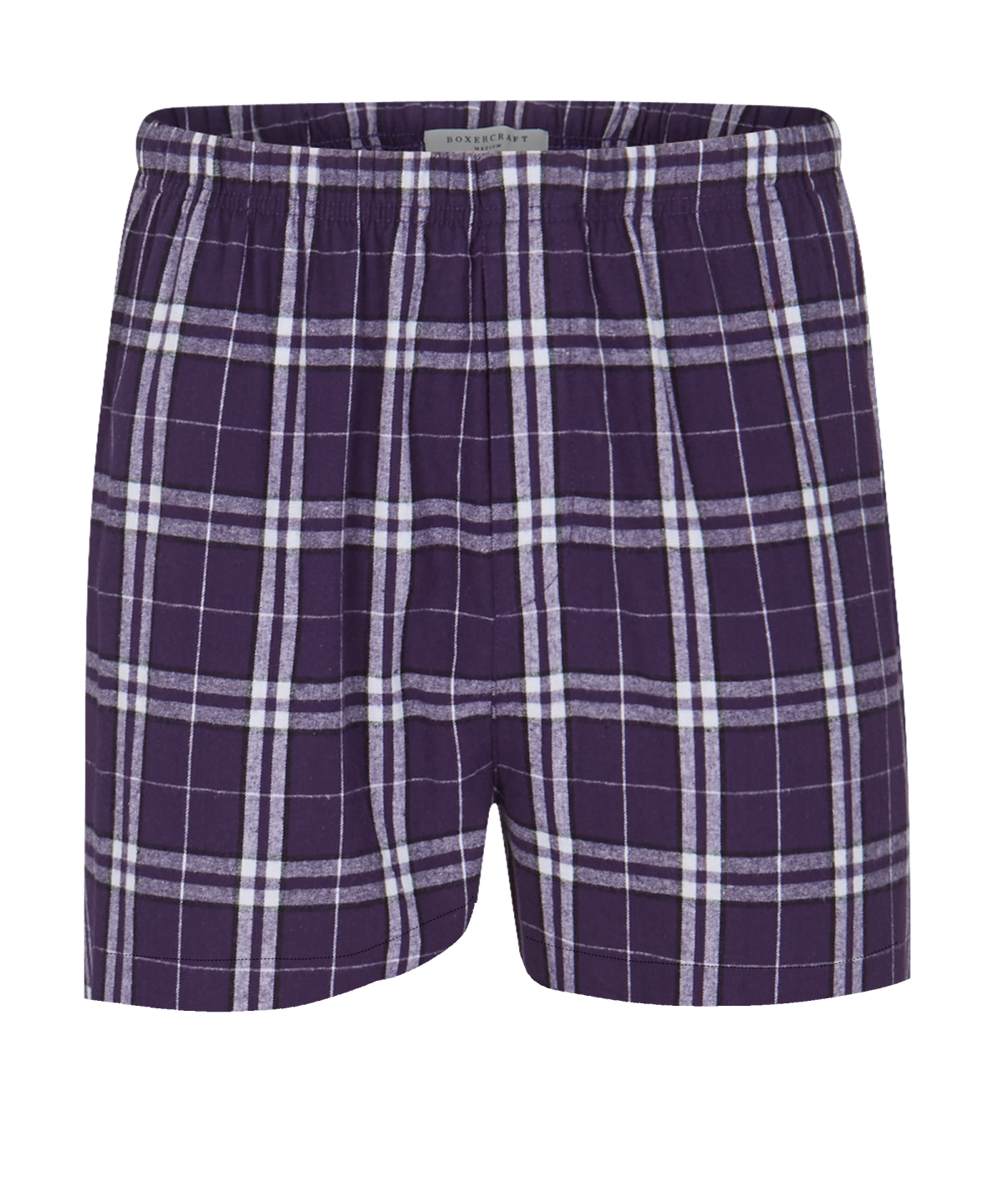 Boxercraft BM6701 Men's Flannel Boxer Shorts - Purple/White Plaid - Ghost Front | Purple/White Plaid