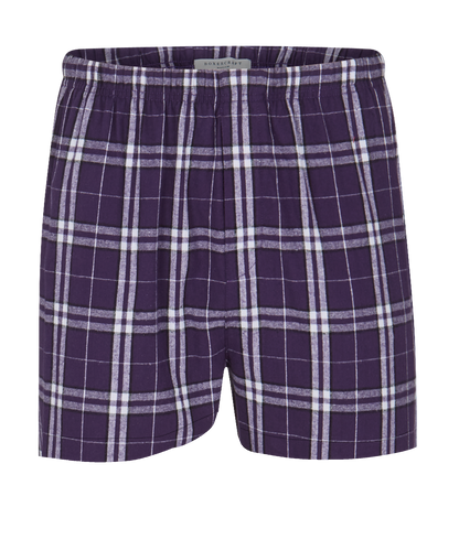 Boxercraft BM6701 Men's Flannel Boxer Shorts - Purple/White Plaid - Ghost Front | Purple/White Plaid