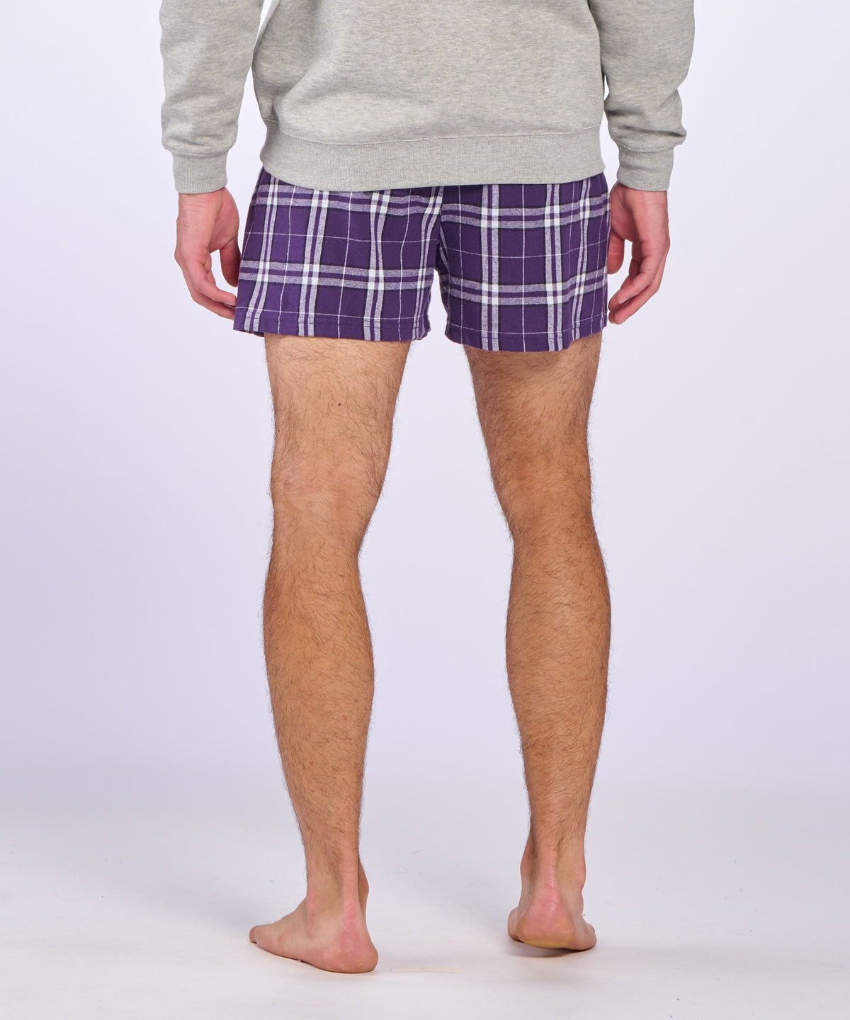 Boxercraft BM6701 Men's Flannel Boxer Shorts - Purple/White Plaid - Back | Purple/White Plaid