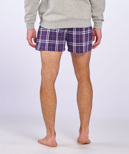 Boxercraft BM6701 Men's Flannel Boxer Shorts - Purple/White Plaid - Back | Purple/White Plaid