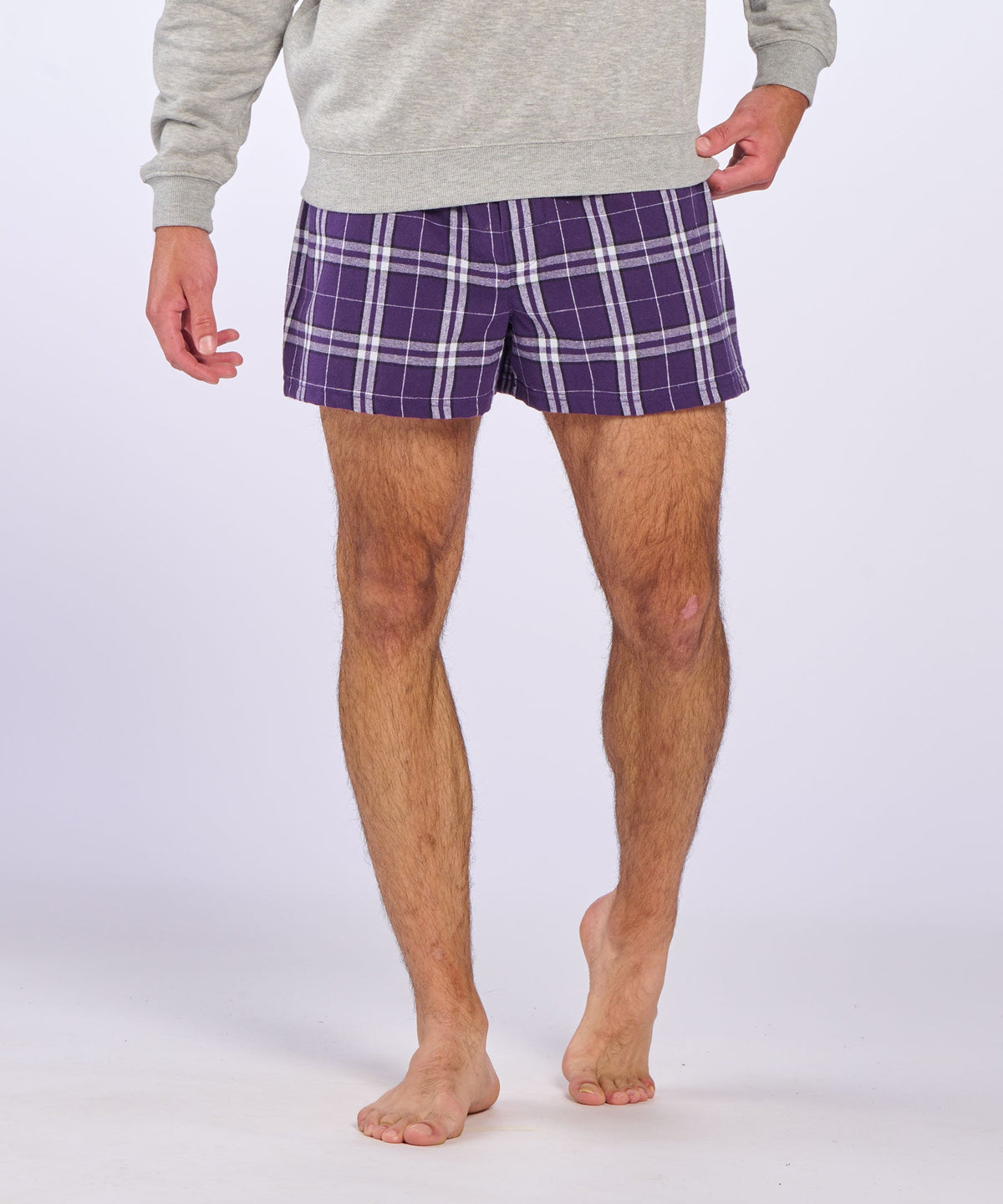 Boxercraft BM6701 Men's Flannel Boxer Shorts - Purple/White Plaid - Front | Purple/White Plaid