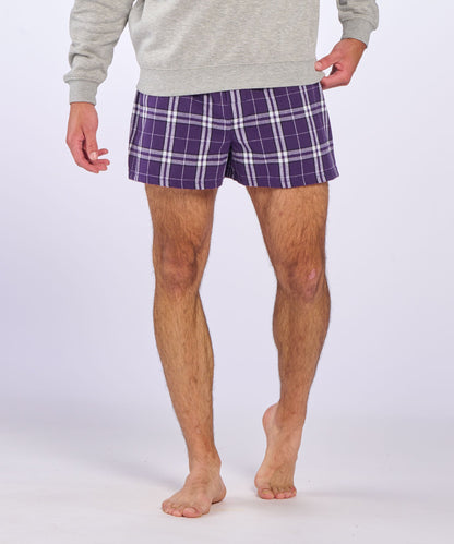 Boxercraft BM6701 Men's Flannel Boxer Shorts - Purple/White Plaid - Front | Purple/White Plaid