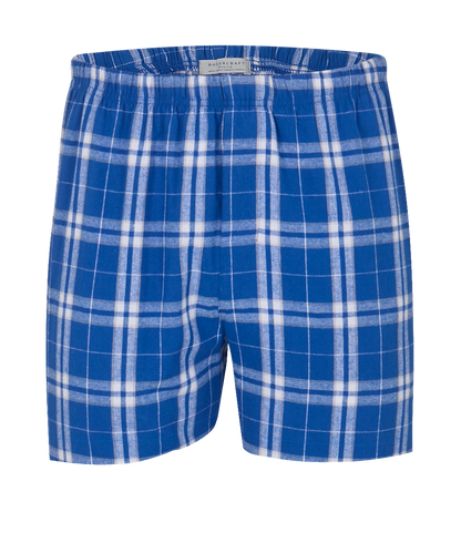 Boxercraft BM6701 Men's Flannel Boxer Shorts - Royal/Silver Plaid - Ghost Front | Royal/Silver Plaid