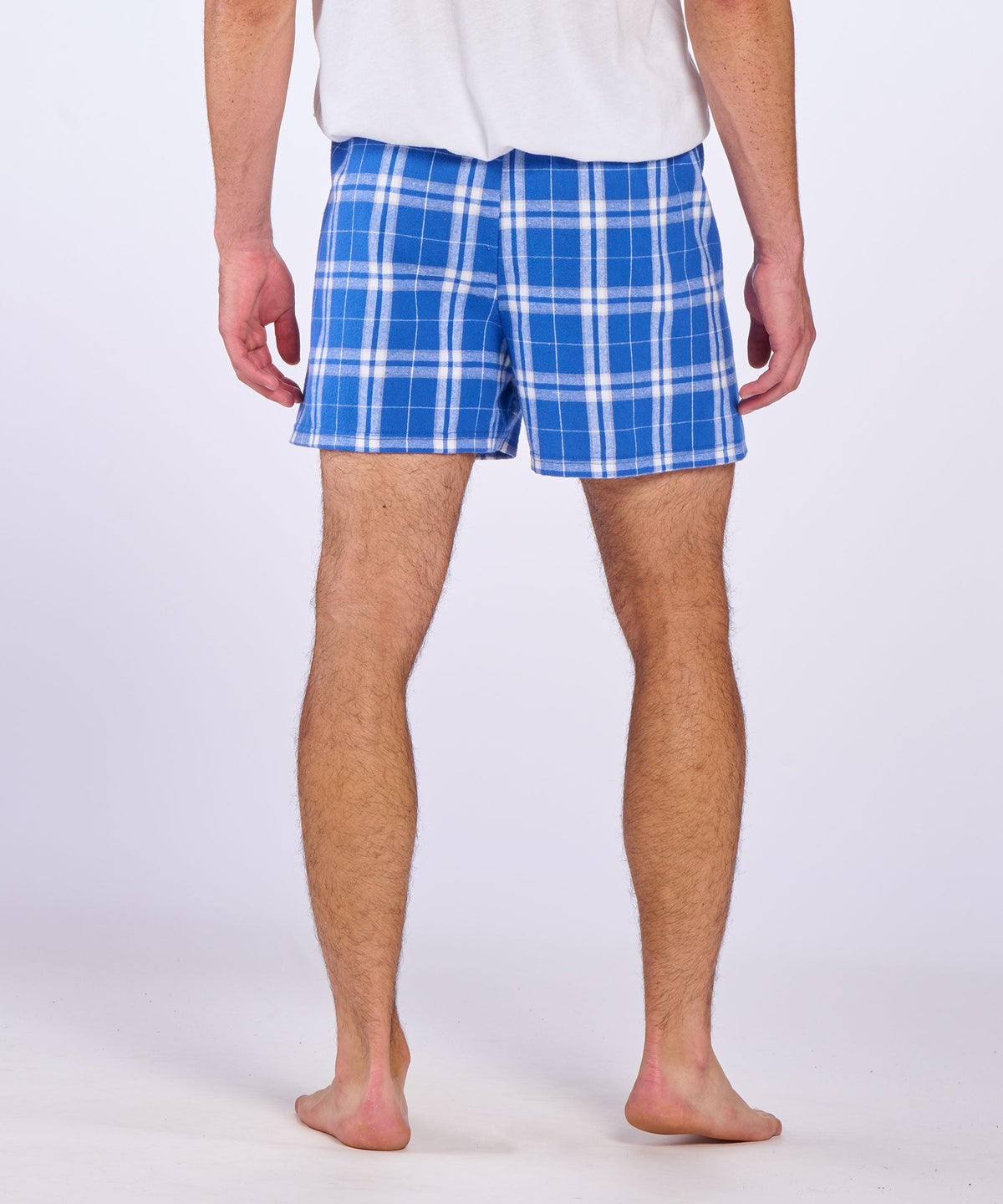 Boxercraft BM6701 Men's Flannel Boxer Shorts - Royal/Silver Plaid - Back | Royal/Silver Plaid