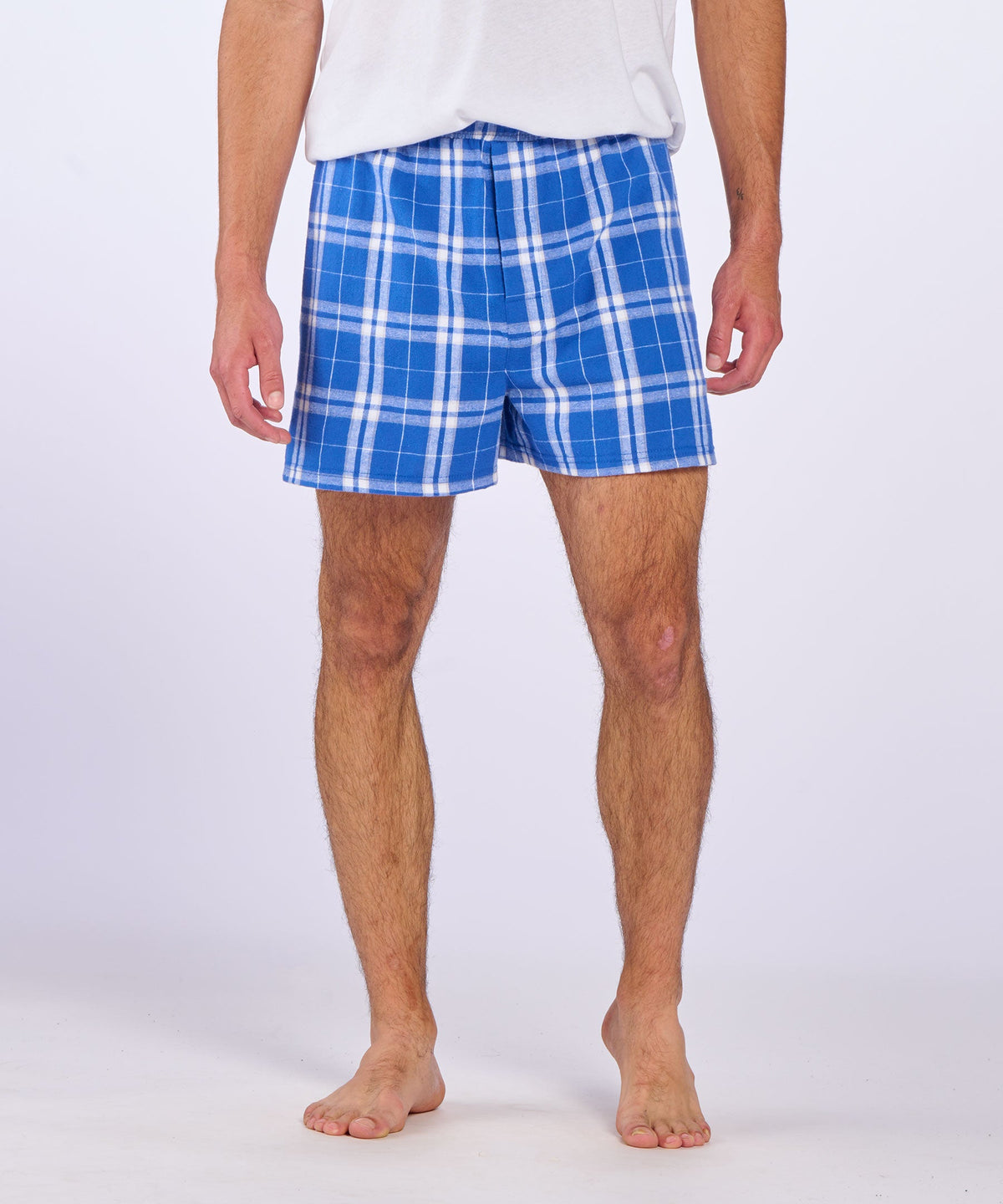 Boxercraft BM6701 Men's Flannel Boxer Shorts - Royal/Silver Plaid - Front | Royal/Silver Plaid