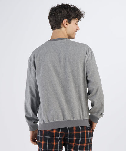 Boxercraft BU5101 Unisex Flannel Pullover Crew - Oxford Heather - Model Back | Oxford Heather