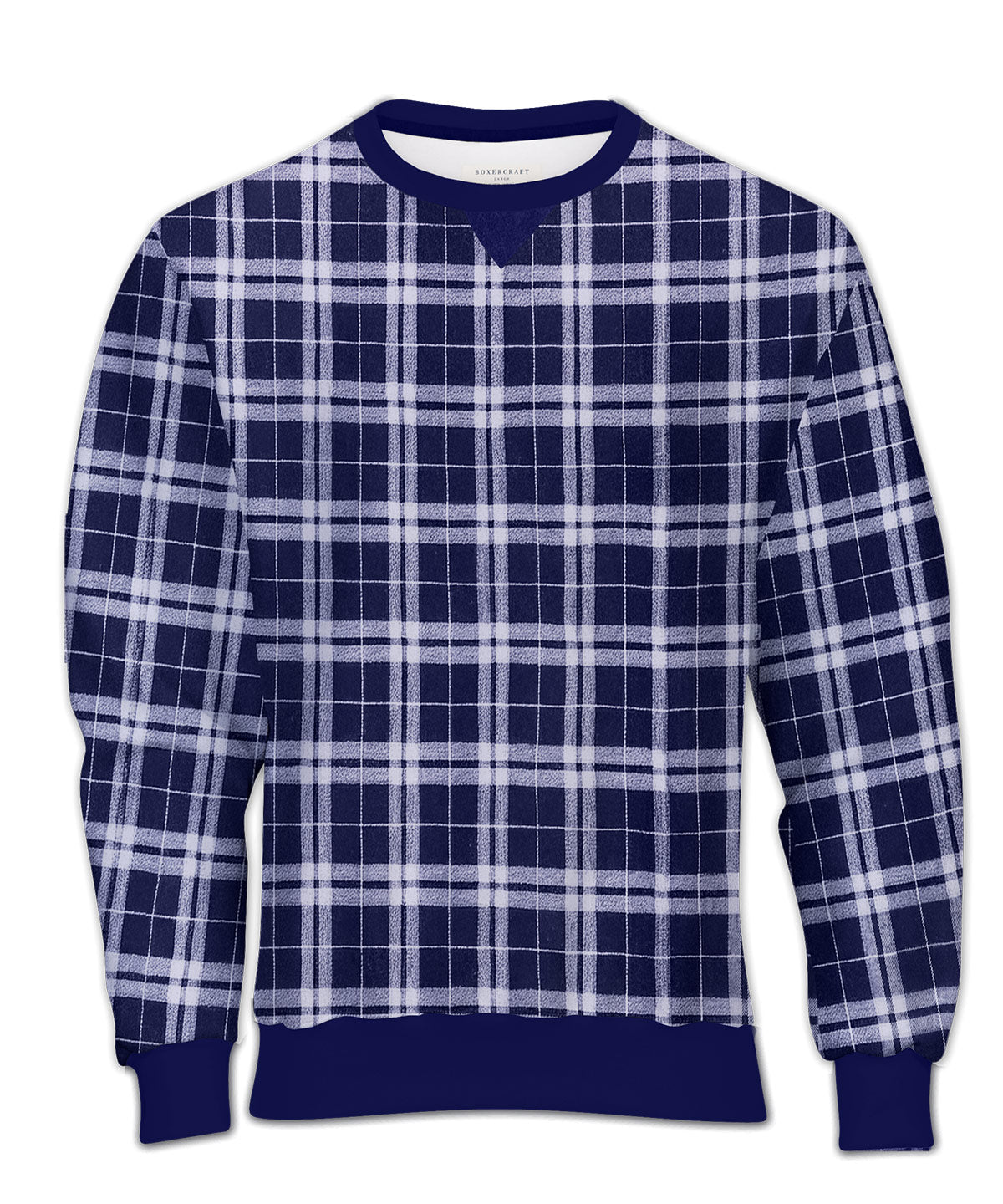 Boxercraft BU5101 Unisex Flannel Pullover Crew - Navy/Silver Plaid - Detail | Navy/Silver Plaid
