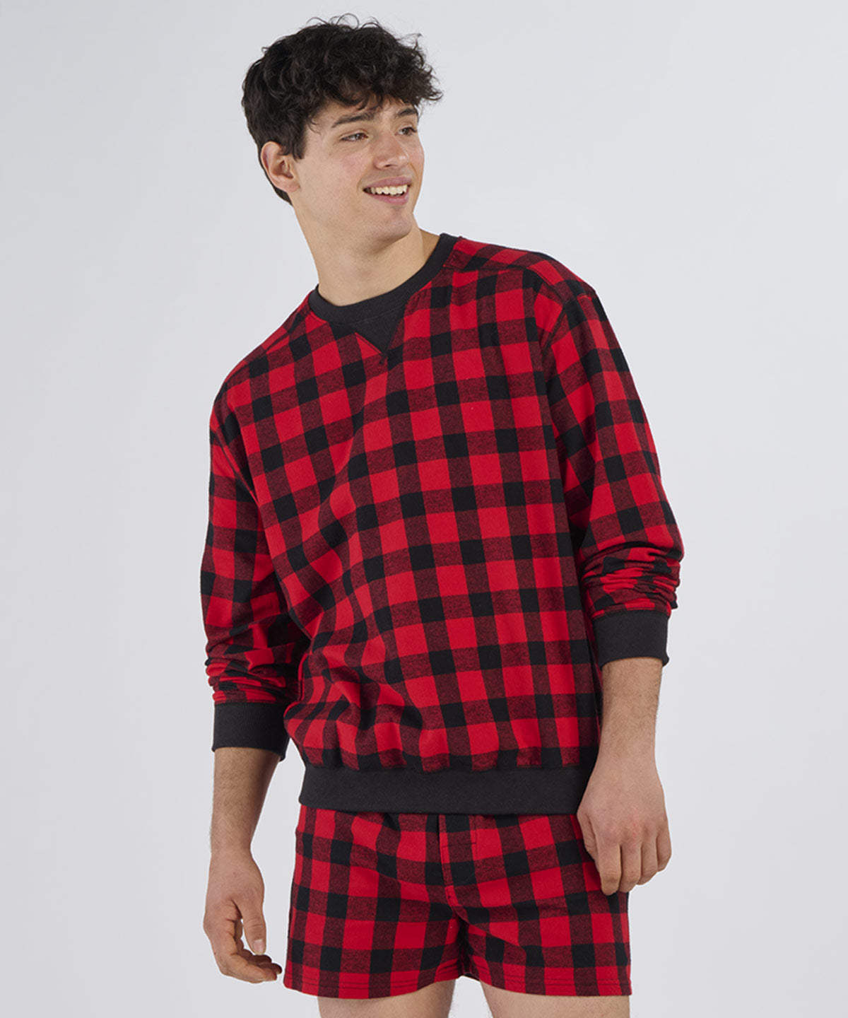 Boxercraft BU5101 Unisex Flannel Pullover Crew - Red/Black Buffalo Plaid - Model Front | Red/Black Buffalo Plaid