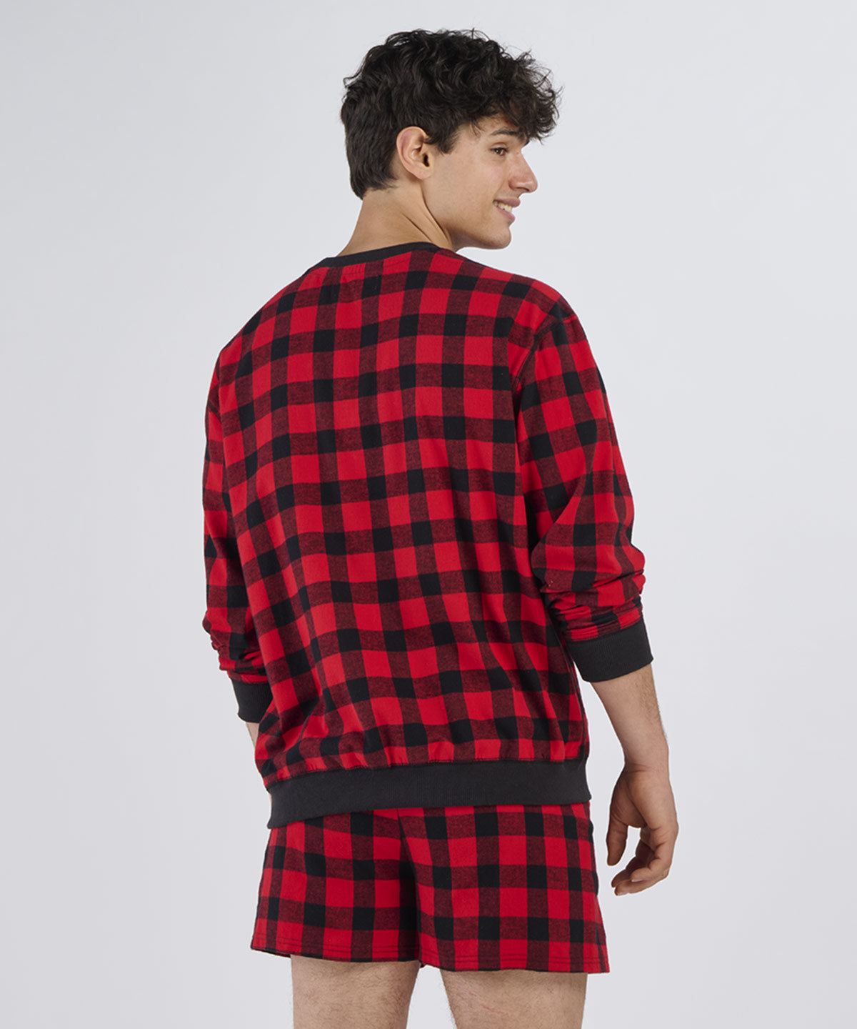 Boxercraft BU5101 Unisex Flannel Pullover Crew - Red/Black Buffalo Plaid - Model Back | Red/Black Buffalo Plaid