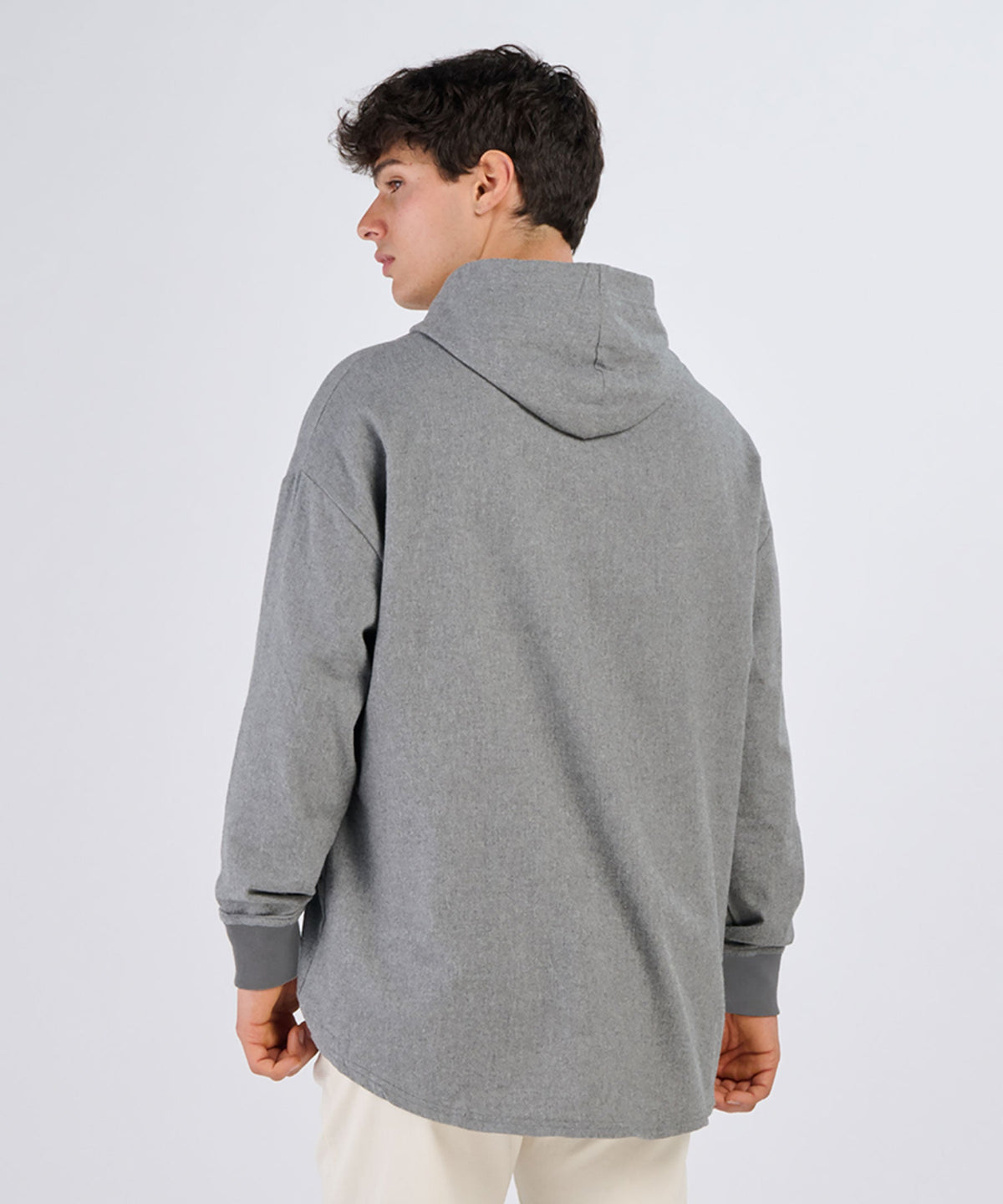 Boxercraft BU5301 Unisex Flannel Pullover Hoodie - Oxford Heather - Model Back | Oxford Heather