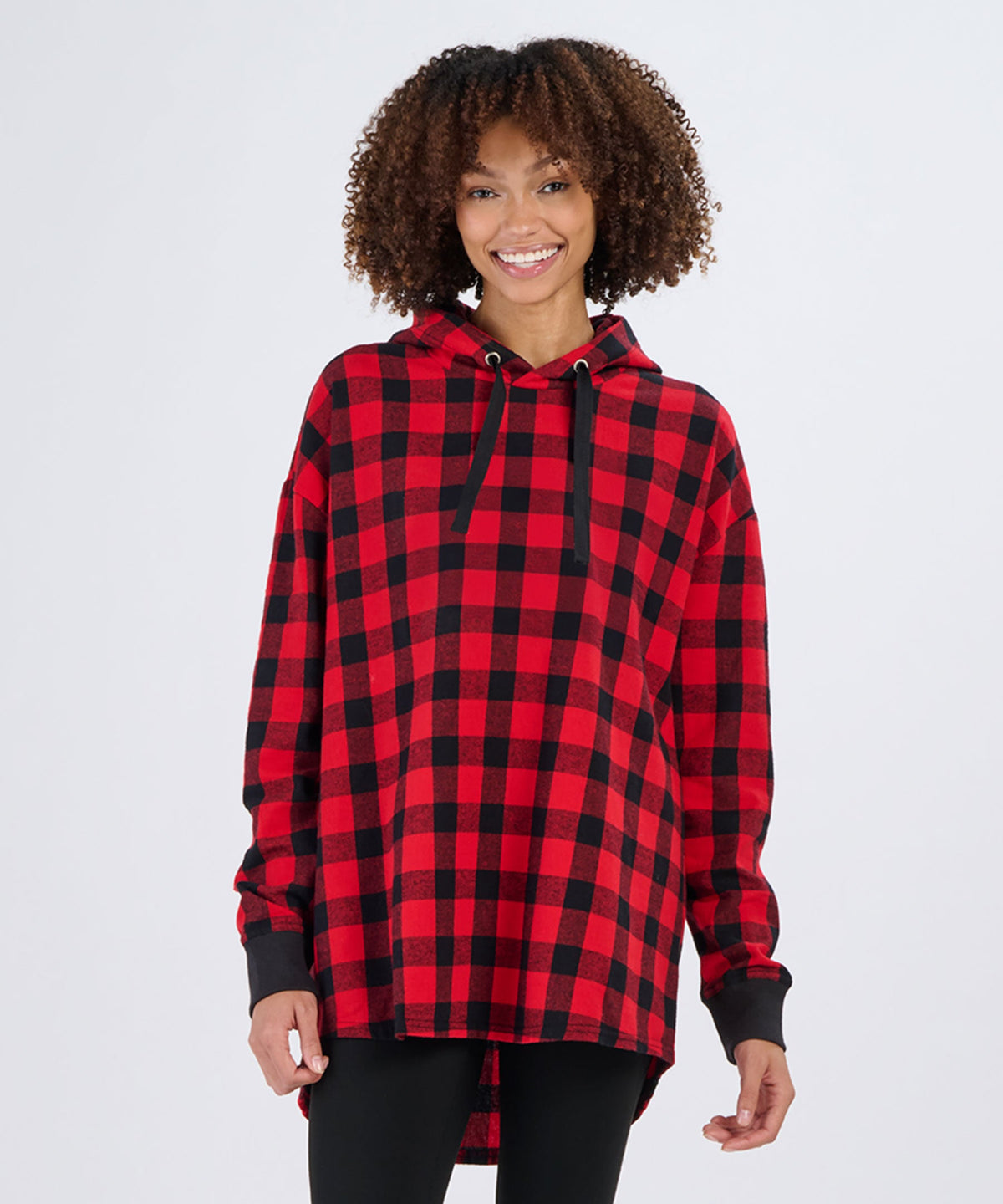 Boxercraft BU5301 Unisex Flannel Pullover Hoodie - Red/Black Buffalo Plaid - Model Front | Red/Black Buffalo Plaid