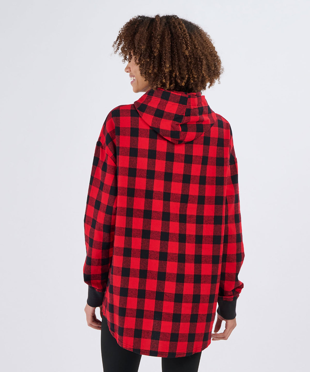 Boxercraft BU5301 Unisex Flannel Pullover Hoodie - Red/Black Buffalo Plaid - Model Back | Red/Black Buffalo Plaid