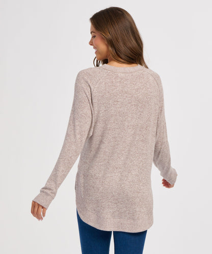 Women's Cuddle Oversized Crew – Ultra-Soft Oversized Crewneck Sweater in Espresso Heathe