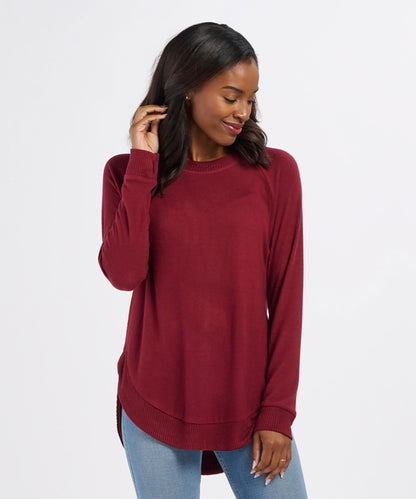 Women's Cuddle Oversized Crew – Ultra-Soft Oversized Crewneck Sweater in Mantra Red
