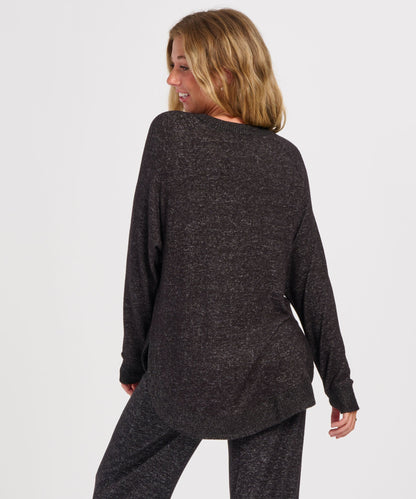 Women's Cuddle Oversized Crew – Ultra-Soft Oversized Crewneck Sweater in Black Heather